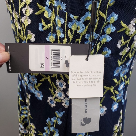 Karl Lagerfeld Paris Dress Womens 6 Multi Embroidered Floral Boat Neck Back Zip - Picture 4 of 9